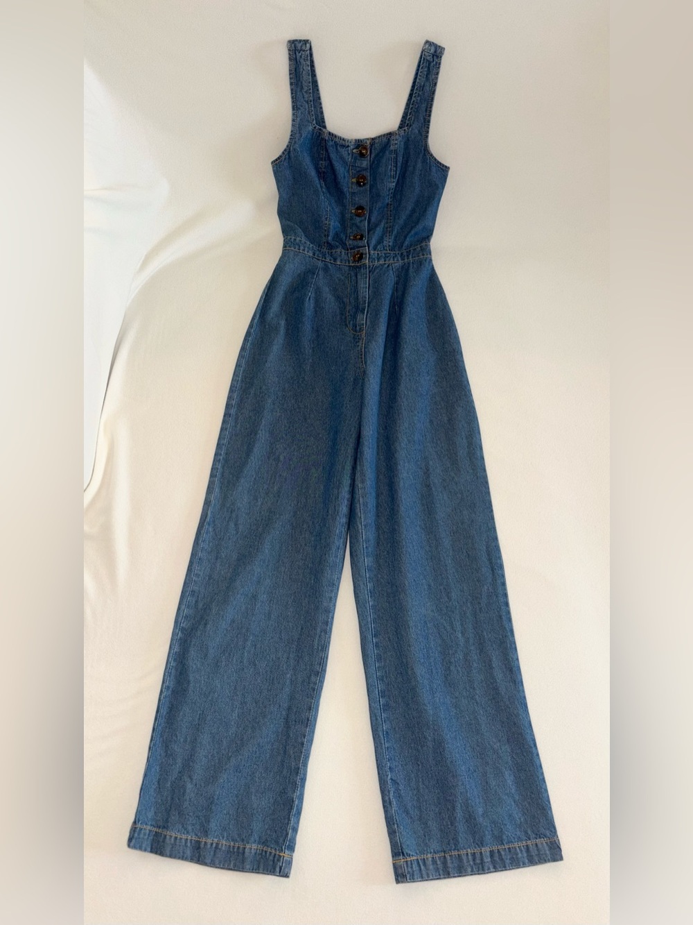 Sincerely Jules Denim Wide Leg Jumpsuit XS Blue Button Front Y2K